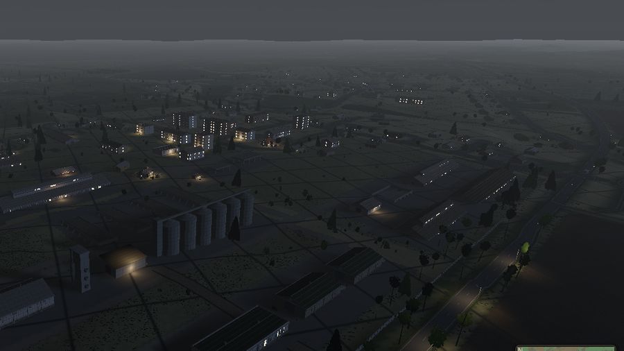 Evening over the yard — the work does not stop at dusk